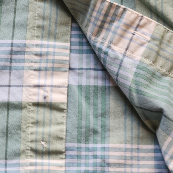 Men's Patagonia Organic Cotton Plaid s/s Shirt sz Large green/blue/white preowne - Picture 4 of 6